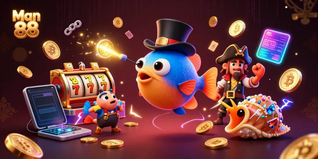 Engage in thrilling gameplay with Man 88 featuring a deep-sea anglerfish and shimmering jackpot elements.