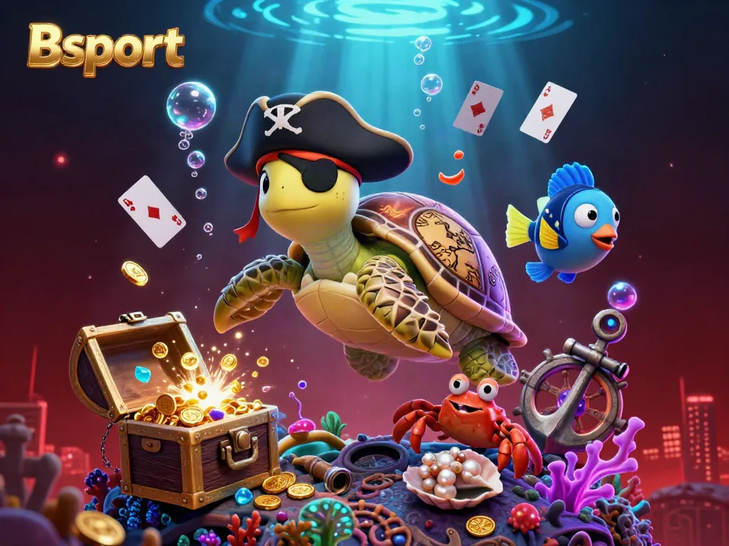 Bsport brings excitement with cartoon pirate turtle and friends among treasures and casino elements