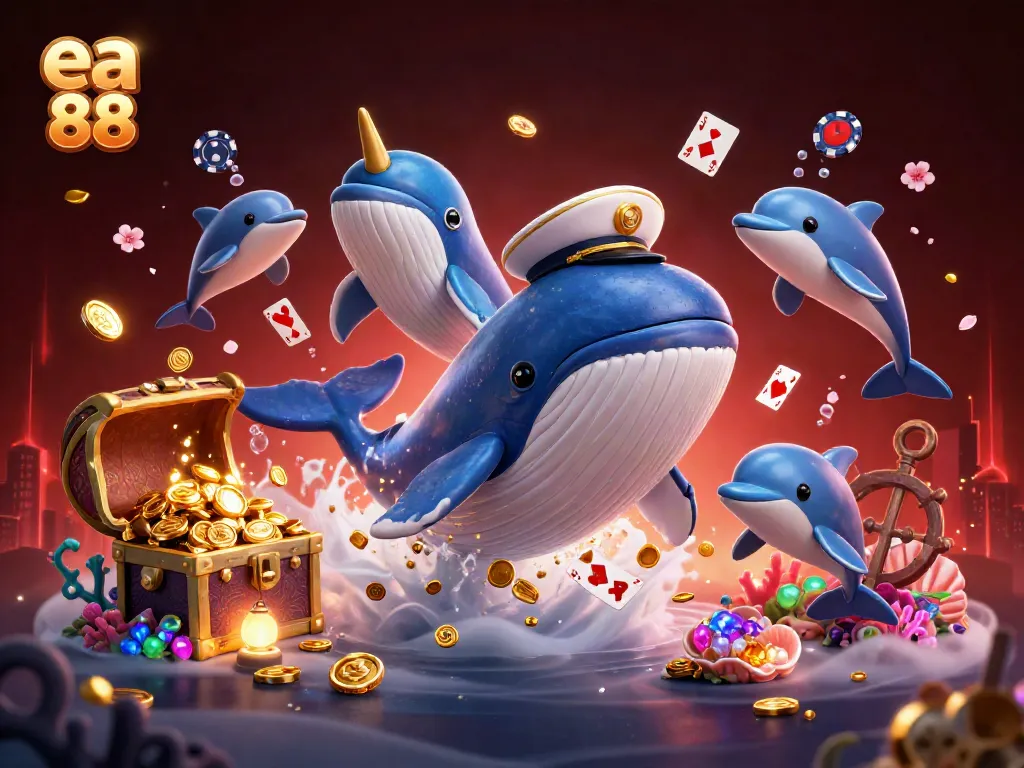 Experience thrilling entertainment with ea 88, featuring a whimsical underwater scene with vibrant characters and gambling elements.