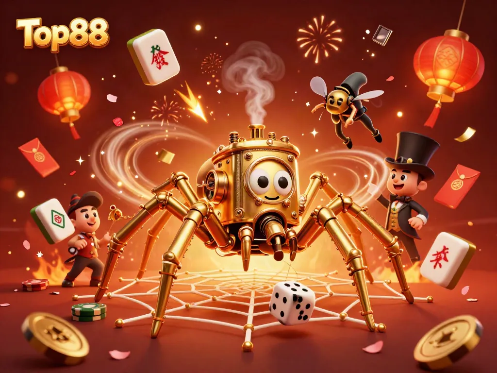 Experience the excitement of Top88's vibrant casino scene with steampunk characters and festive elements.