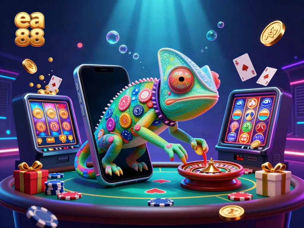 Engage with exciting games and winning strategies at ea 88, illustrated with a vibrant casino scene.