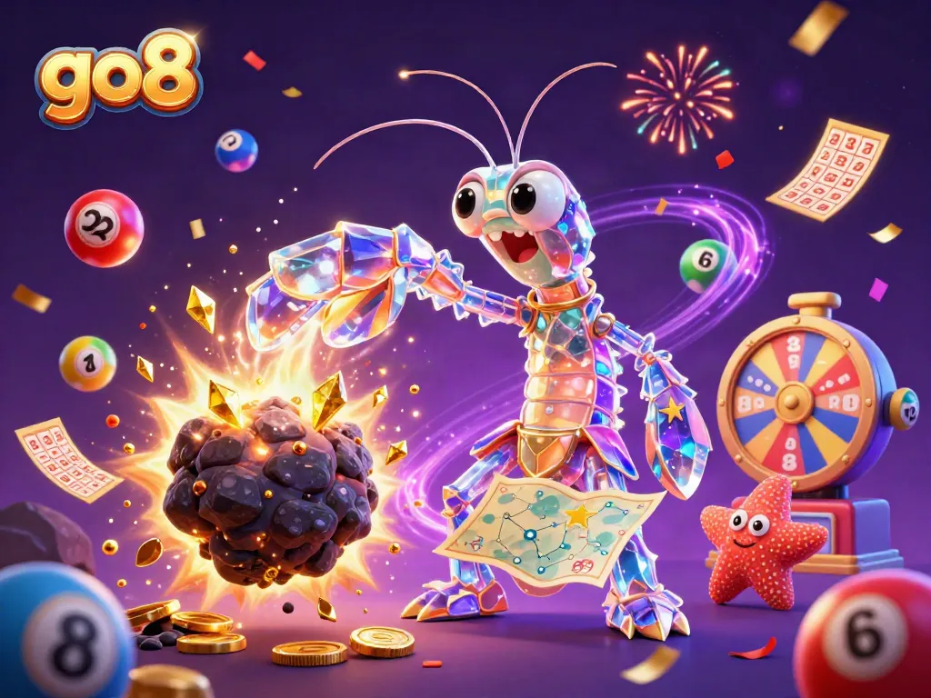 Experience thrilling gambling action with go8's vibrant illustration of a galactic samurai and treasure-filled asteroid.