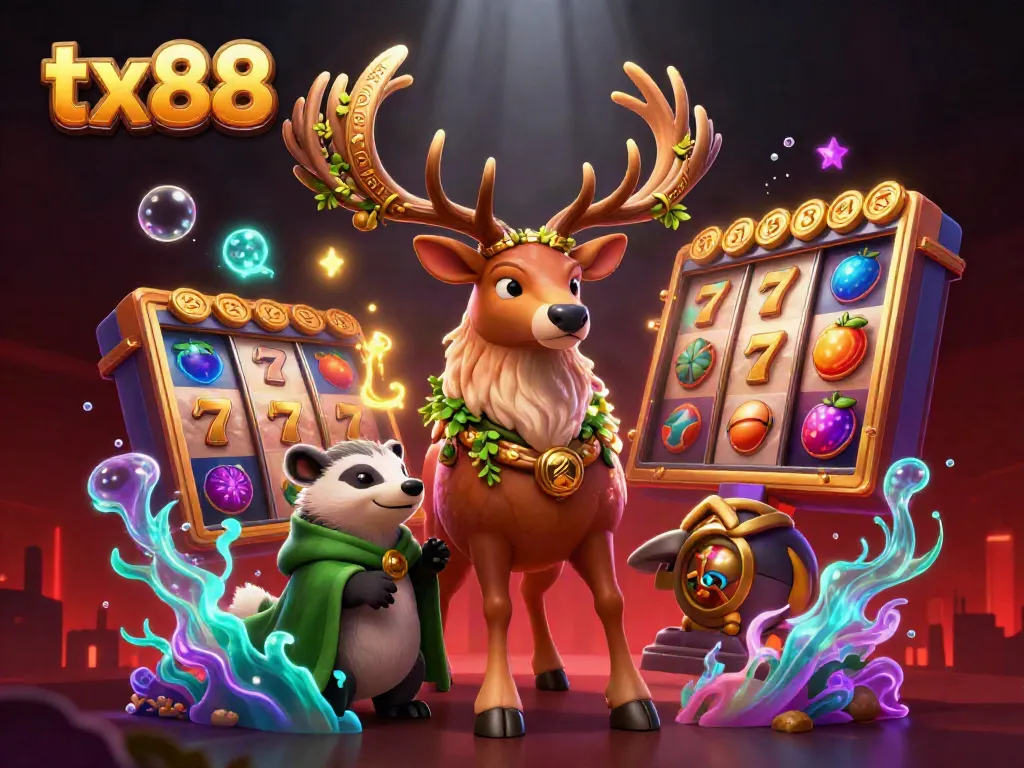 Engage in thrilling casino action with tx88 featuring a Celtic stag and lucky slot elements.