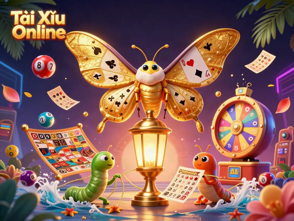 Engage with the thrilling world of Tài Xỉu Online featuring a vibrant 3D scene with characters and casino elements.
