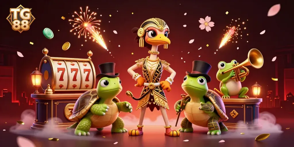 Experience the excitement of TG 88 with lively casino characters and festive elements, capturing the spirit of gaming.