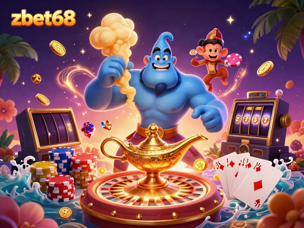 Experience thrilling gaming on zbet68 with a vibrant, dynamic casino illustration featuring a magical scene.