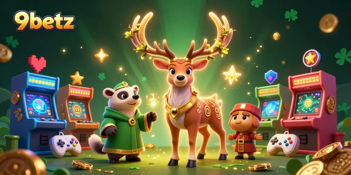 Experience 9betz thrills with Celtic characters and bright gaming elements in a rich casino scene.