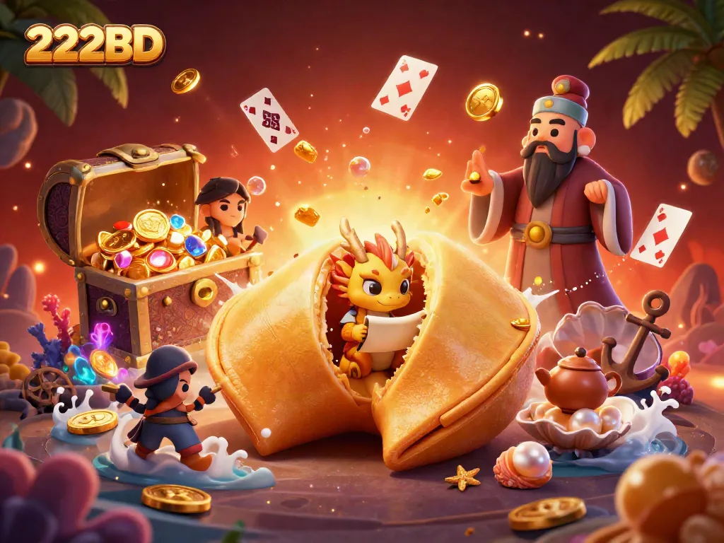 Engage with exciting 222BD casino action featuring golden treasures and playful characters.