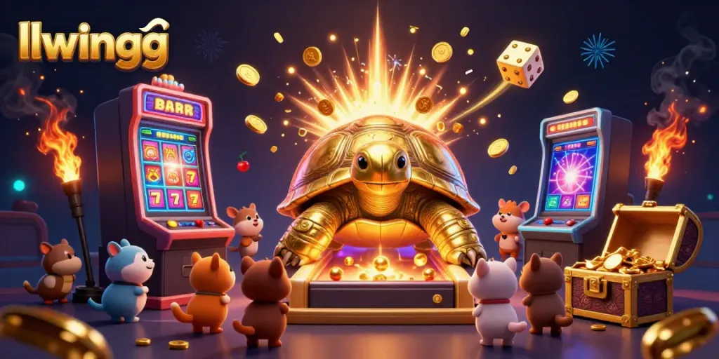 Engage in thrilling casino fun with llwingg, featuring a vibrant golden tortoise gaming scene.