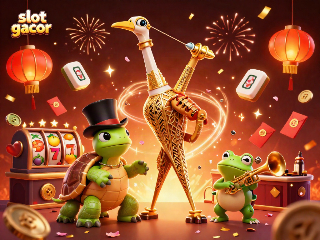 Engage with slot gacor themes featuring joyful characters amidst lively casino graphics and winning symbols.