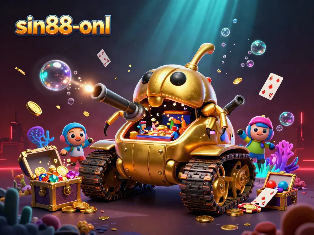 Experience thrilling gameplay at sin88-onl as dynamic scenes feature a golden beetle tank with a miniature casino.