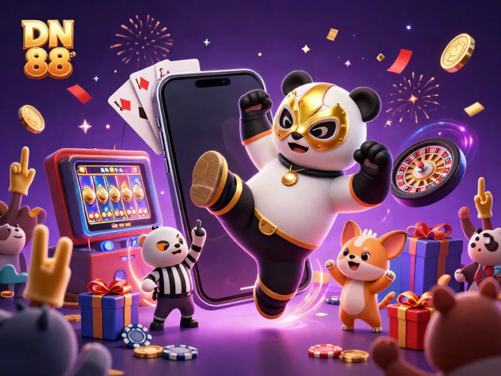 Experience thrilling gameplay at DN 88 with our energetic illustration of a dynamic casino scene and lively characters.