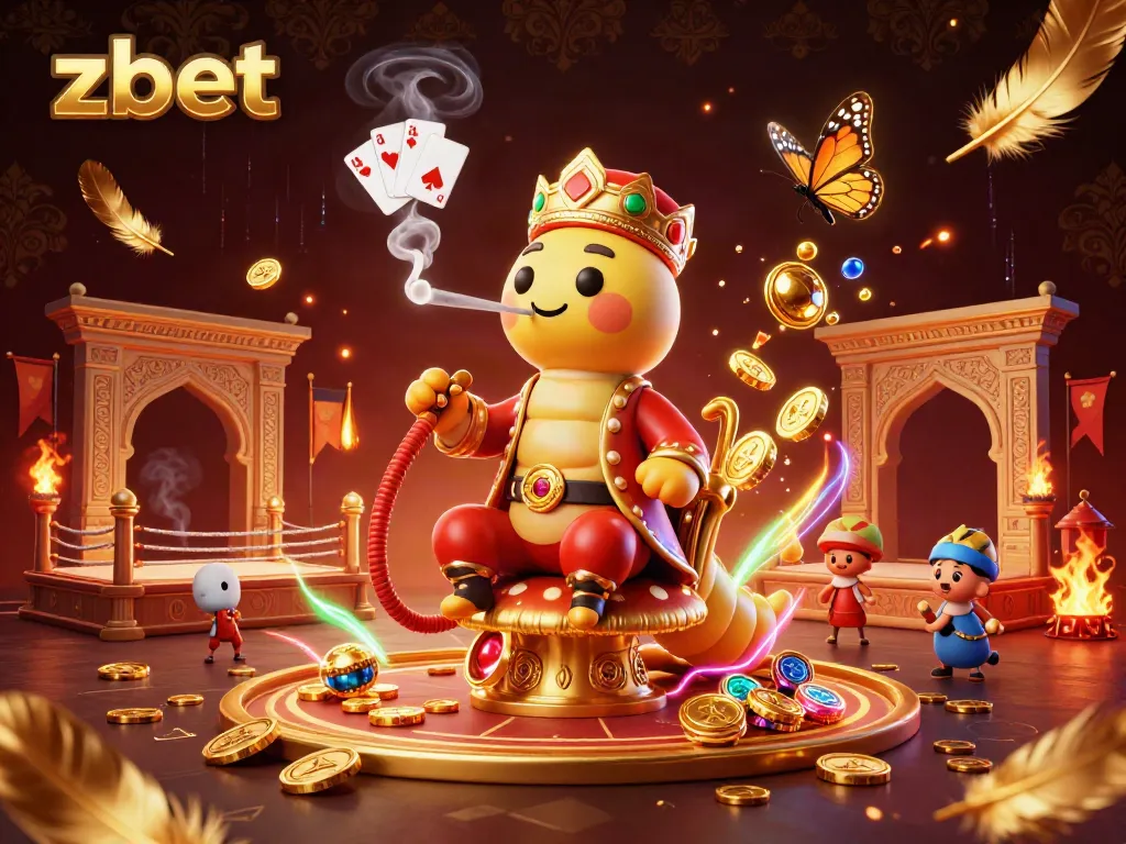 Immerse in zbet's captivating casino world, featuring a caterpillar sultan mastering poker symbols.