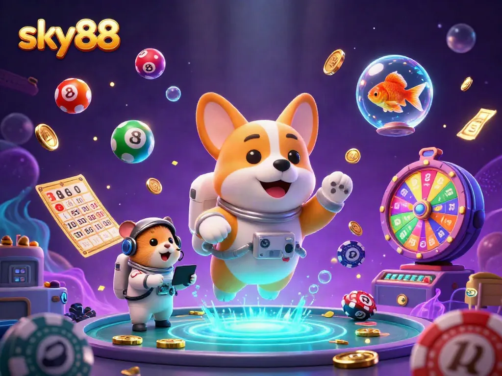 Engage in thrilling gaming adventures at sky88 with colorful lottery balls and dynamic casino elements.