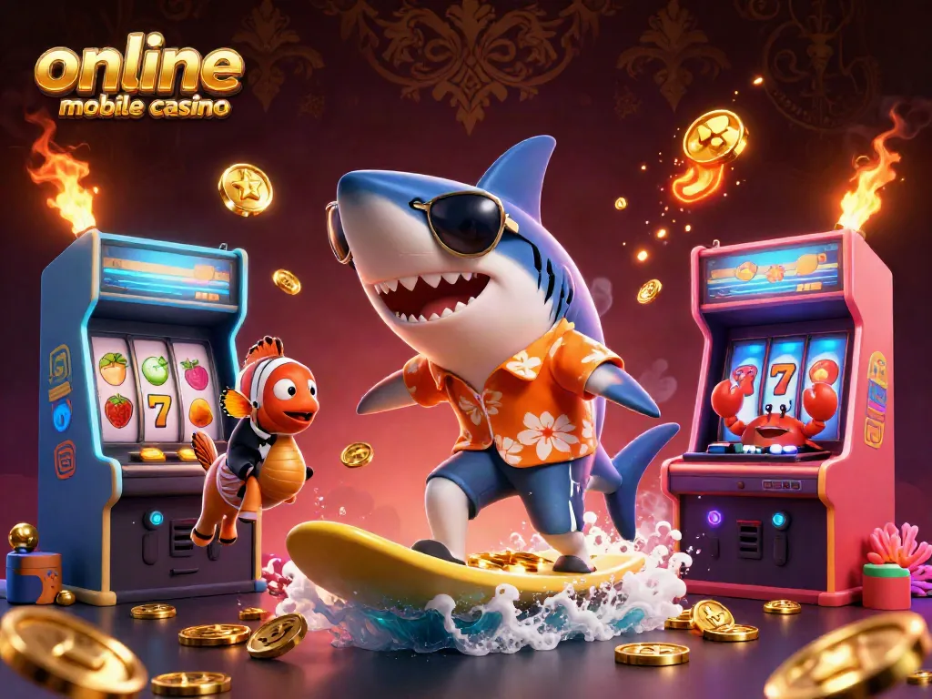 Surf thrilling games in this colorful scene showcasing an online mobile casino.