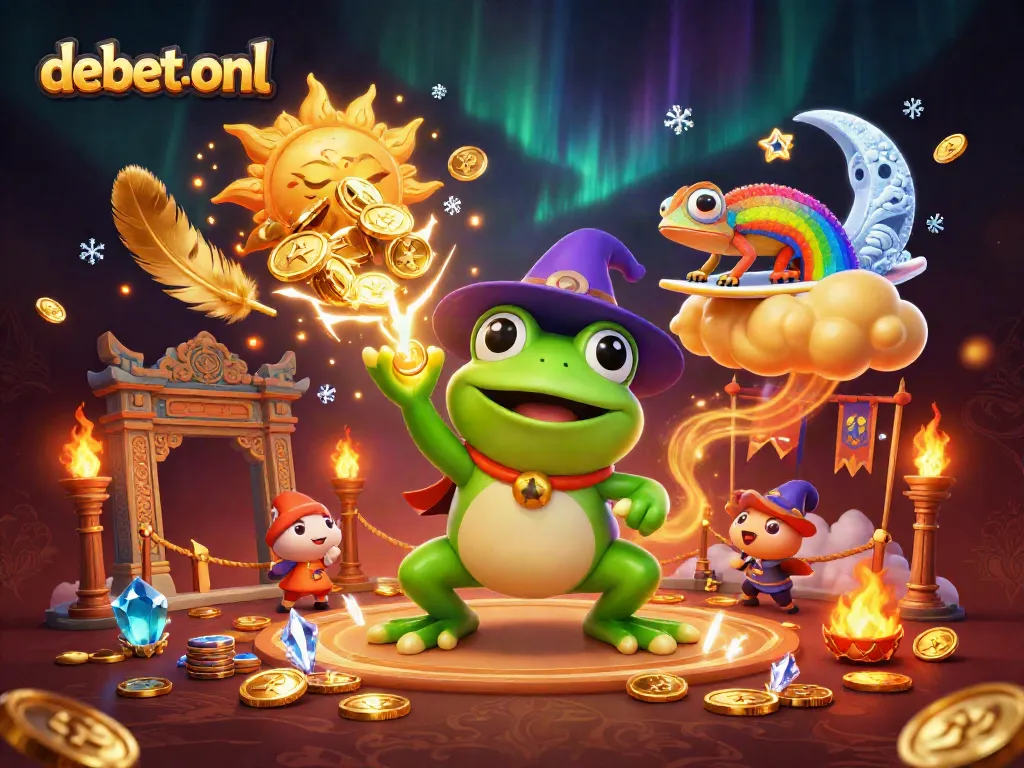 Engage with debet-onl's dynamic online casino experience featuring a colorful illustration of characters and immersive elements.
