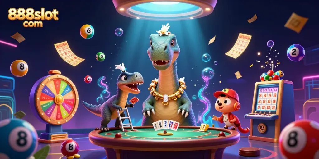 Experience thrilling gameplay at 888slot com with vibrant colors, dynamic elements, and a packed casino atmosphere.