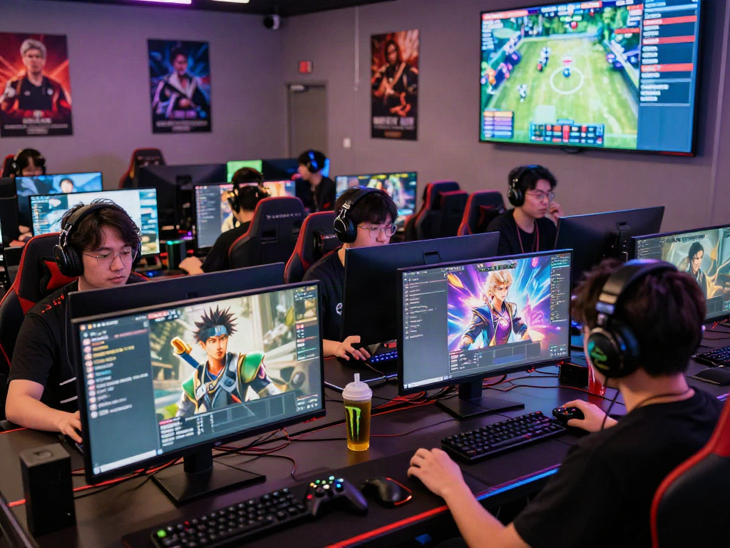Engaged players at 먹튀스팟 in a dynamic gaming setup showcasing community interaction.
