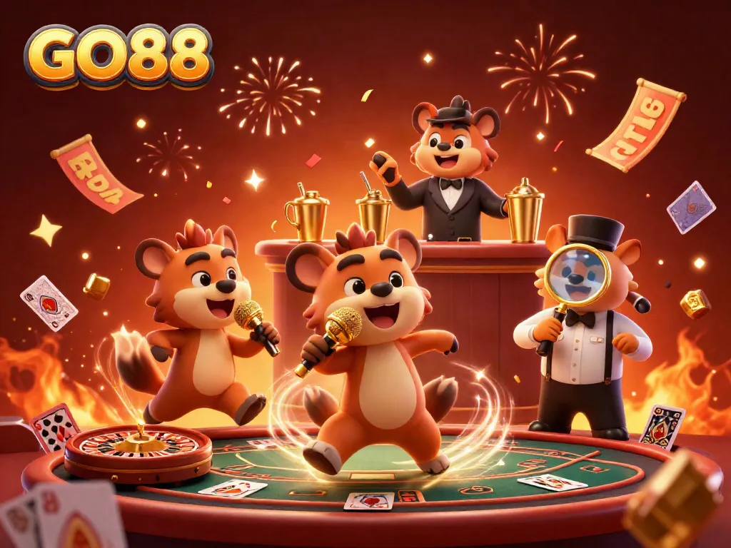 Experience the lively GO88 casino scene with hyenas enjoying games and entertainment.