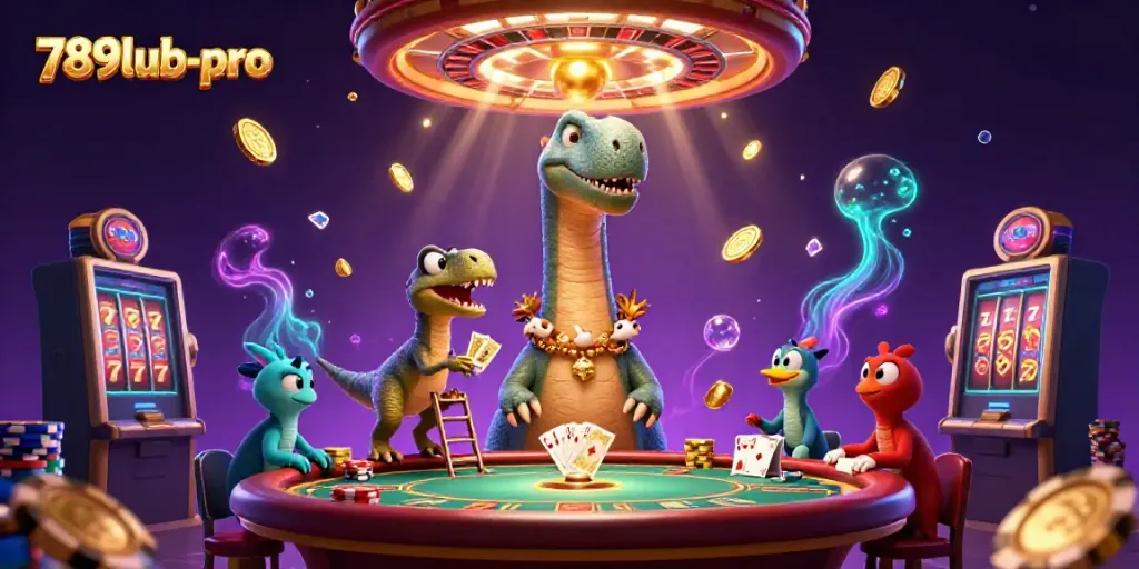 Experience high-stakes excitement at 789lub-pro with a whimsical casino scene featuring dynamic characters and engaging gaming elements.