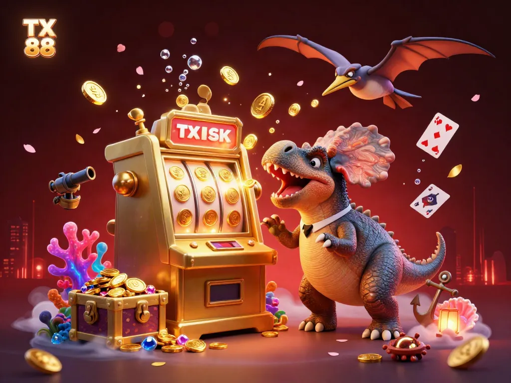 Experience TX 88's thrilling moments as characters engage in a jackpot event, capturing flying coins.