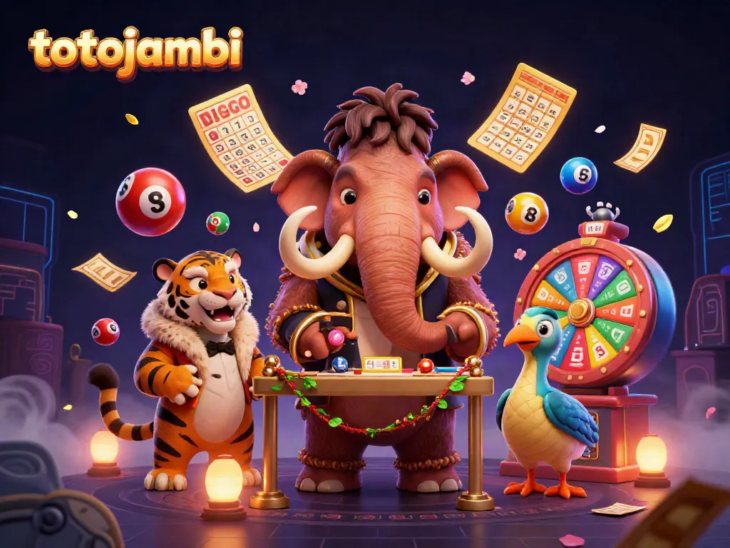 Experience the thrill of totojambi with a vibrant casino scene featuring unique characters and dynamic game elements.