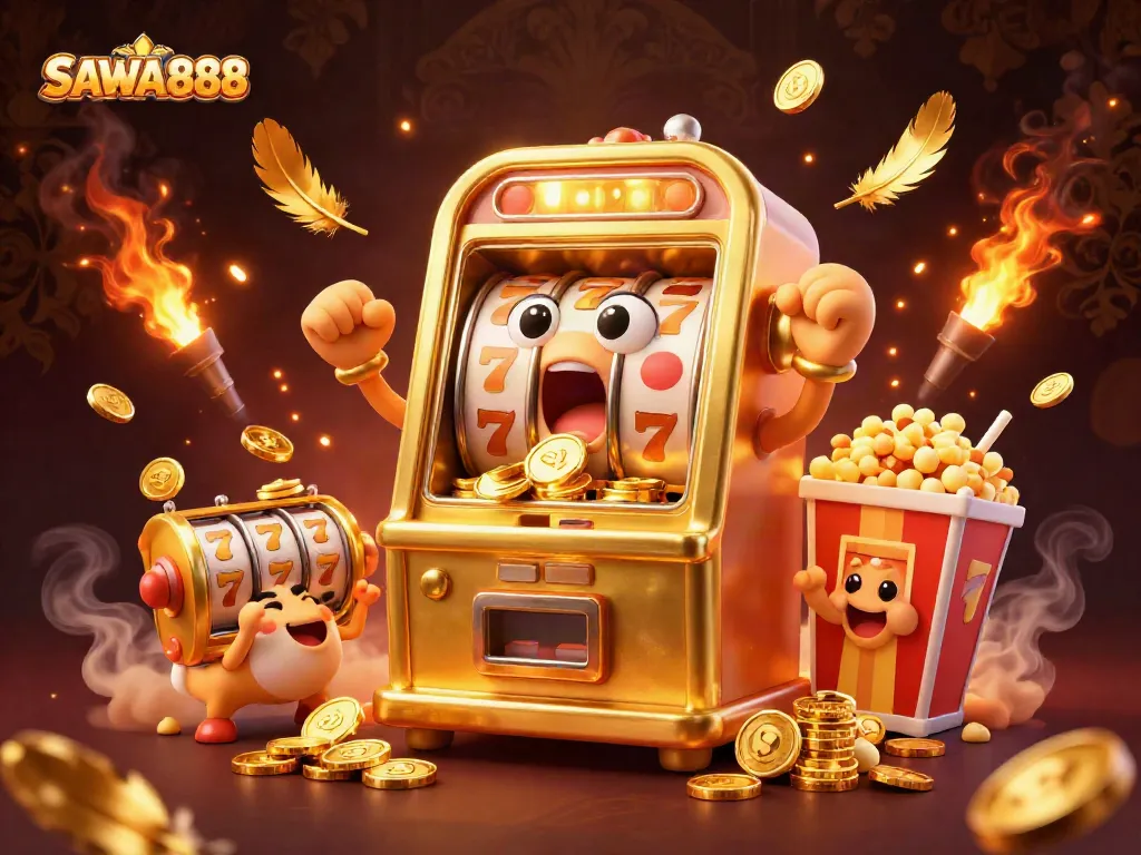 Experience the excitement of winning with SAWA888's vibrant casino-themed 3D illustration.