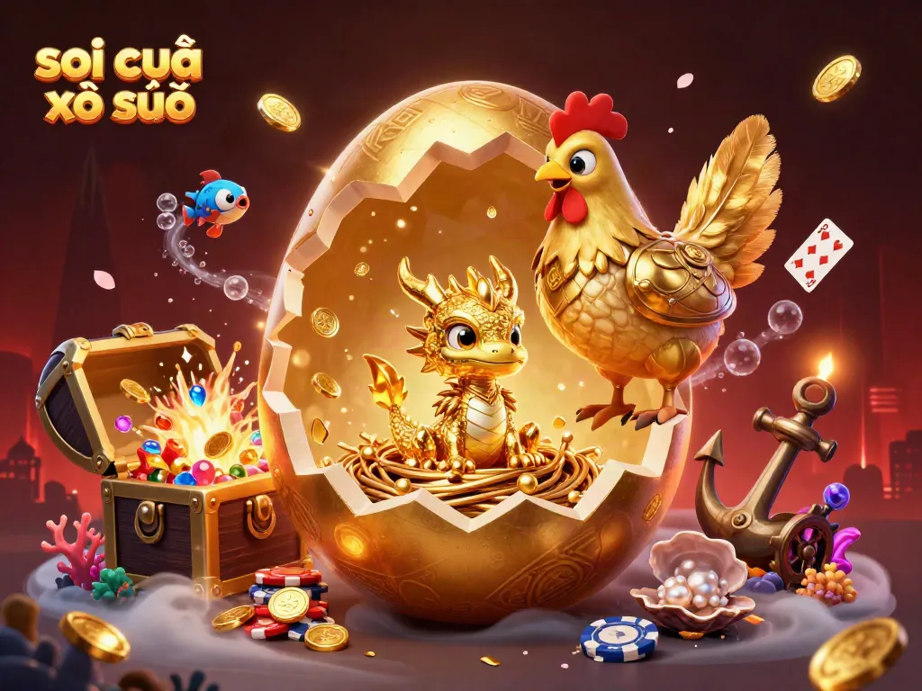 Soi cầu xổ số reveals a golden dragon amidst poker chips, surrounded by vibrant casino elements.