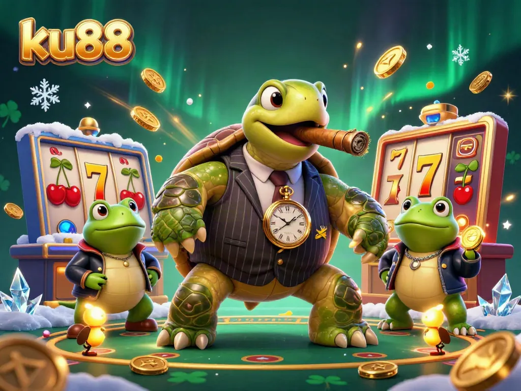 Join ku88 in a vibrant 3D casino illustration featuring lucky symbols and dynamic action.