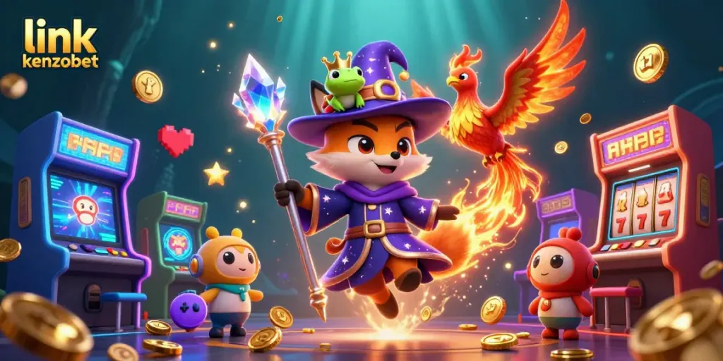 Join the magic of link kenzobet with a vibrant 3D fantasy casino scene.
