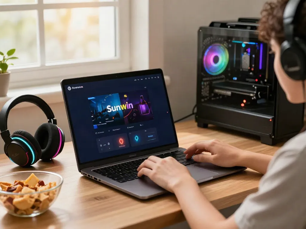 Engaging with Sunwin's gaming platform in a cozy home setup.