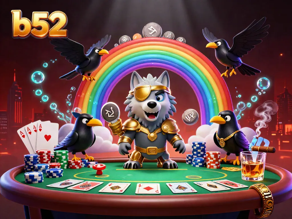Engage in thrilling poker games at b52 with Odin and his ravens amid casino chips and glowing runes.